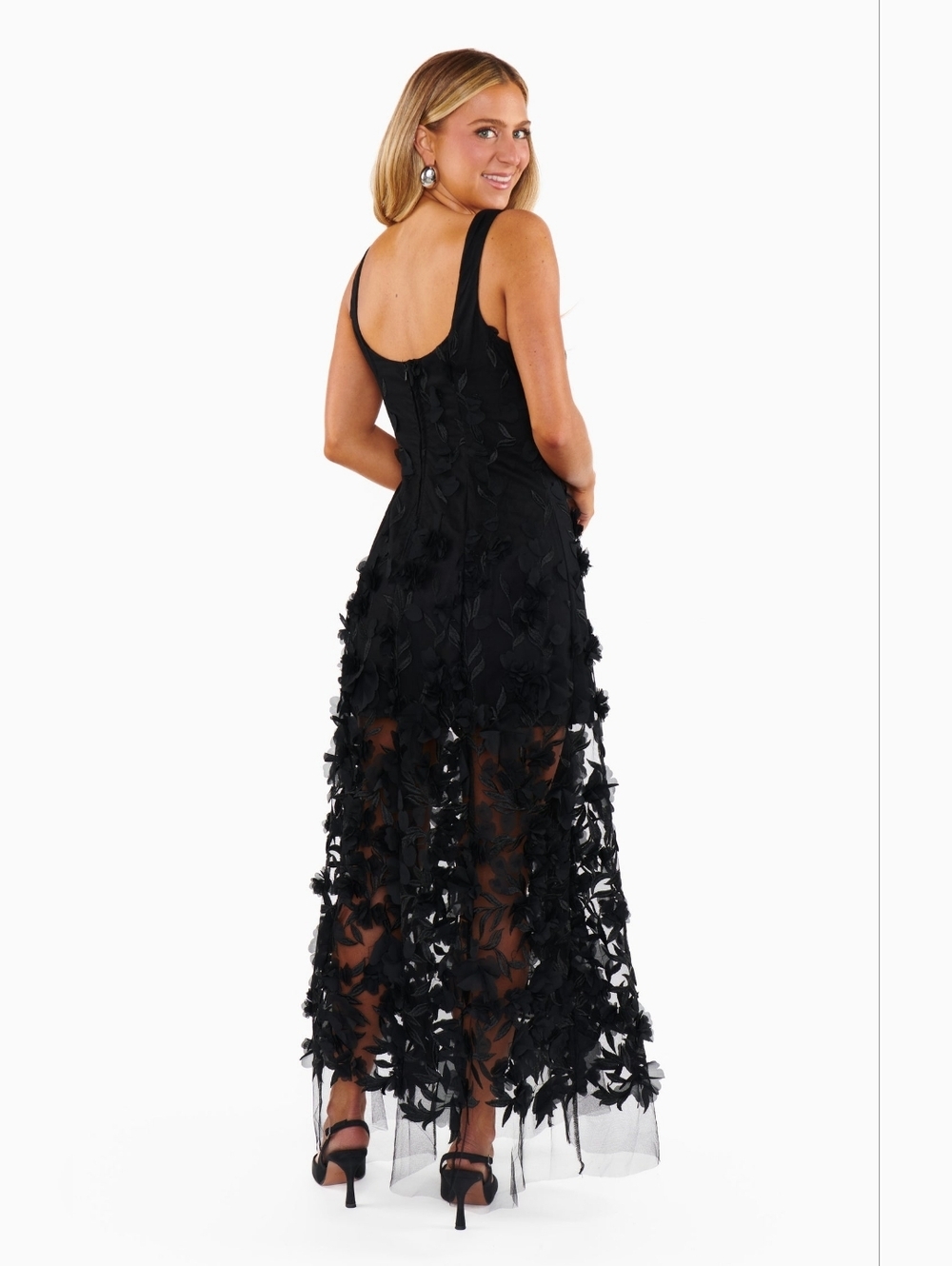 Show Me Your Mumu Stephanie Black 3D Floral Dress M Wedding Party Prom Formal - Picture 6 of 12